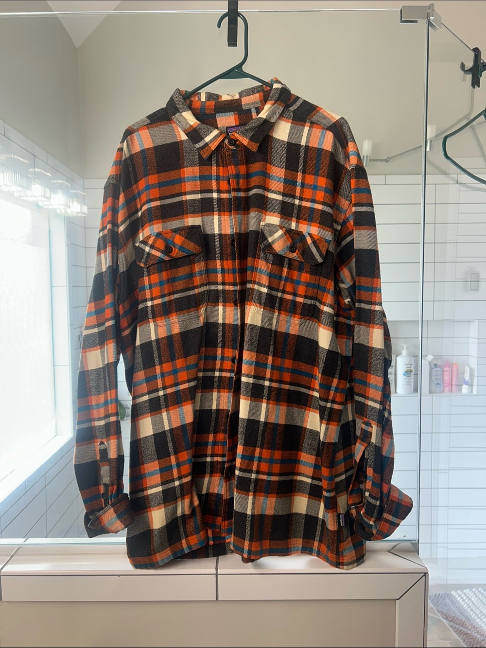 Patagonia Orange, Black & Cream Plaid Zip Shirt Jacket